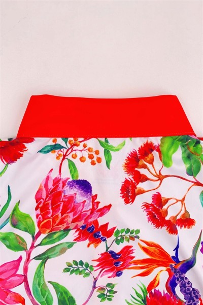 Design Contrasting Collar Dye Sublimation Polo Shirt Custom Full Fit Dye Sublimation Finish Long Sleeve Polo Shirt Center 100% Polyester Floral Pattern P1464 detail view-2
